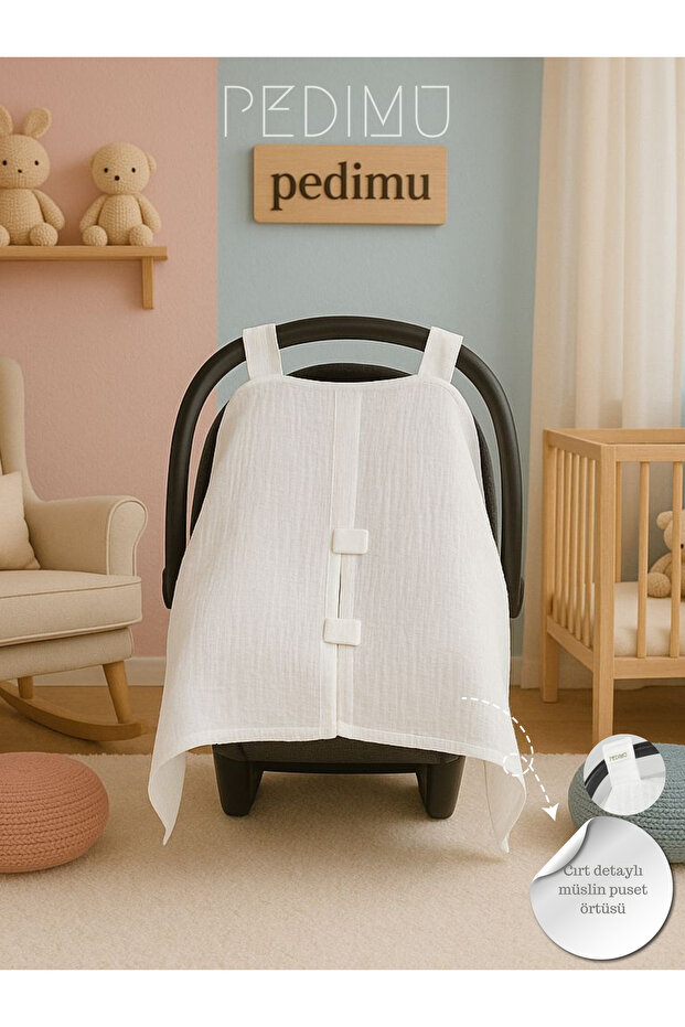 Muslin White Color Velcro Stroller Cover 100% Cotton