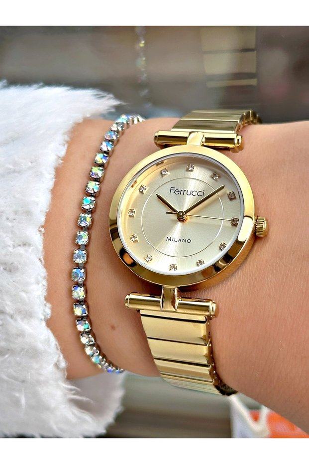 Gold Color Plain Model Steel Cord Women's Wristwatch + Bracelet