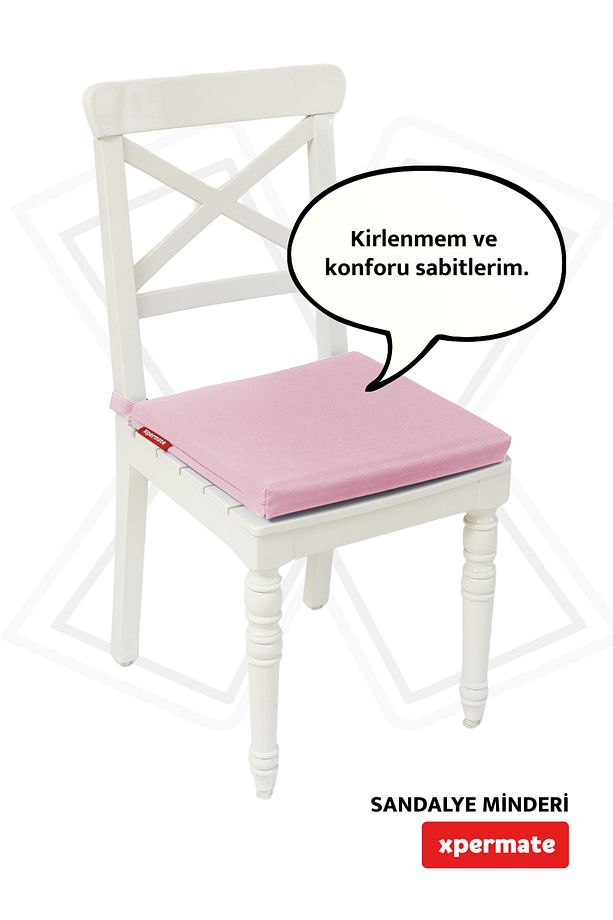 Fermuarlı Sandalye Minderi Su İtici Kumaş 40x40 cm Sünger Sandalye Minderi Bağcıklı Pembe - 1