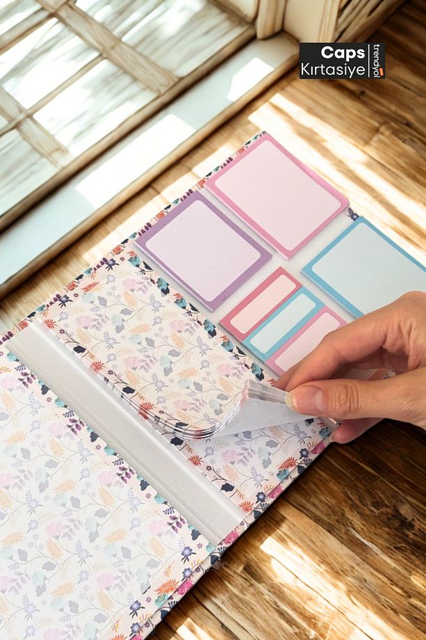 Çiçek Desenli Sticky (Yapışkanlı) Not Kağıdı & Not Bloknot Seti – 10 Farklı Yapışkanlı Not Kağıdı - 4