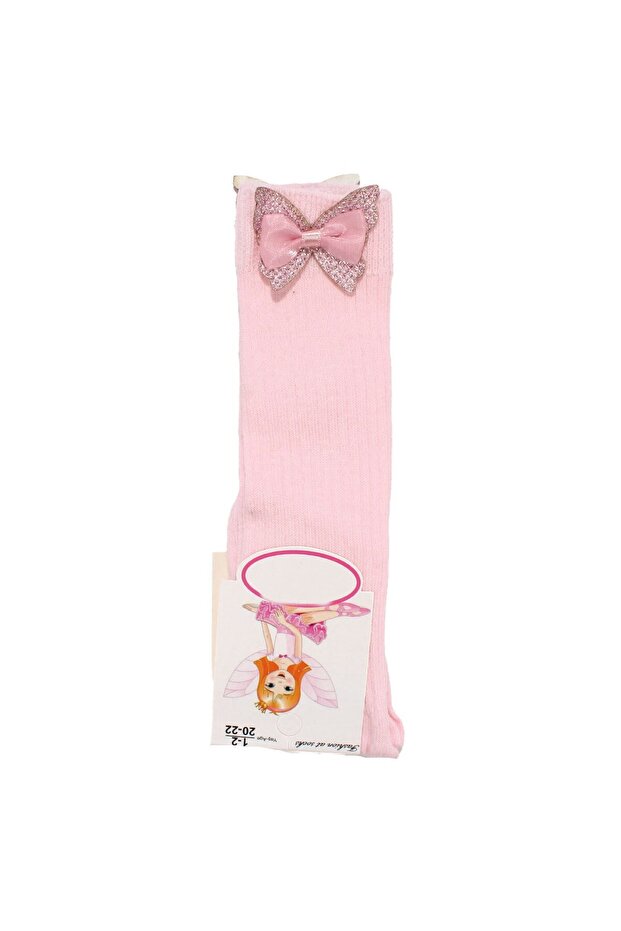 Baby Girl Pink Ankle Shiny Ribbon Patterned Knee Socks 1-2 Years