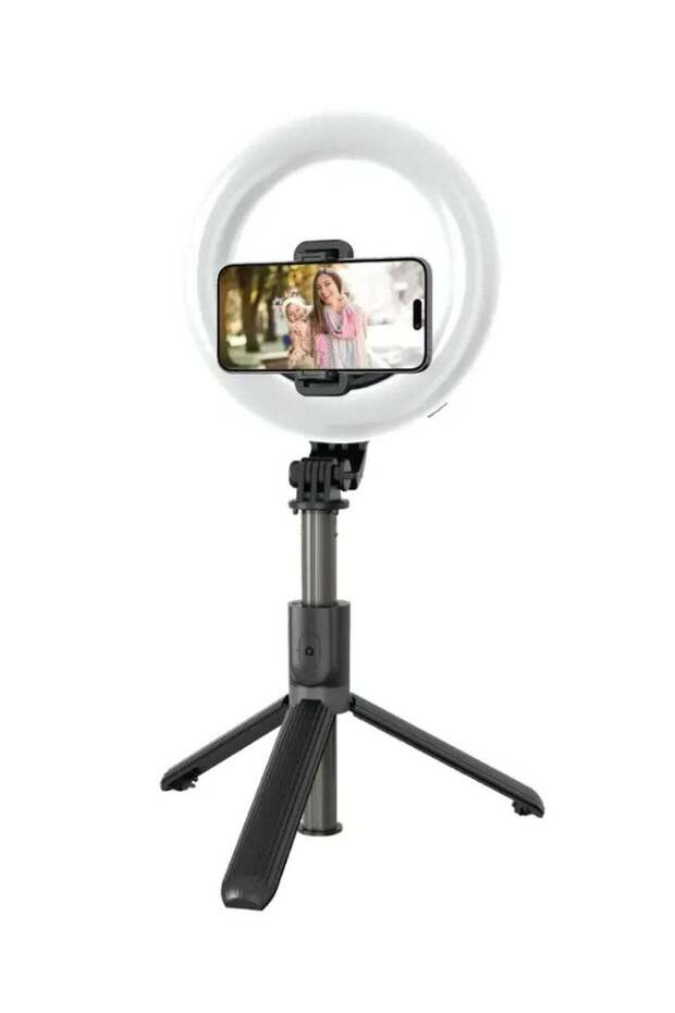 Ring Light 6″ Selfie Stick, Bluetooth Remote Control, Foldable Legs - Black