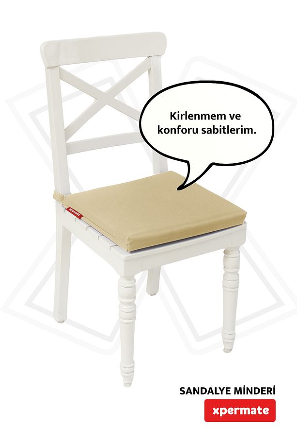 Fermuarlı Sandalye Minderi Su İtici Kumaş 40x40 cm Sünger Sandalye Minderi Bağcıklı Bej - 1