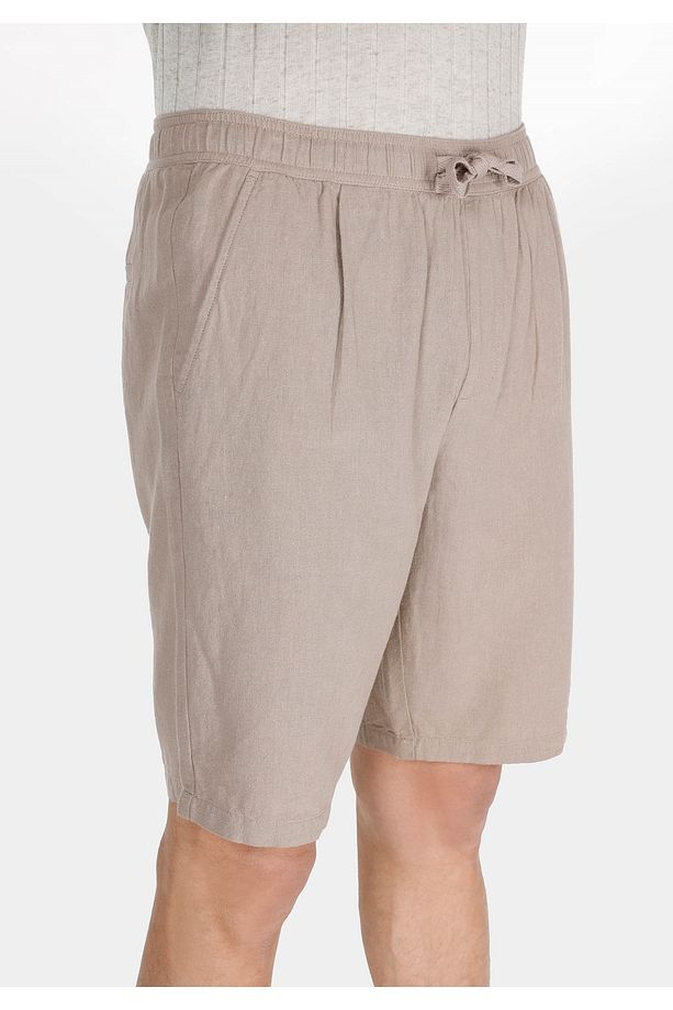 Regular Fit Orta Bel Düz Erkek Keten Karışımlı Bej Şort - 4