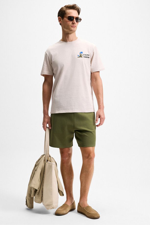 TYRONE Erkek Beli Lastikli Arka Tek Cepli Relaxed Fit Haki Şort - 4
