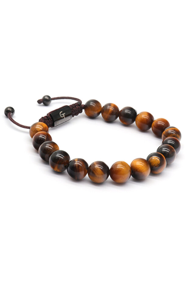 Pánský náramek GT Collection s jedním korálkem a energetickými kameny TIGER EYE, univerzální velikost a nastavitelná šňůrka - 5