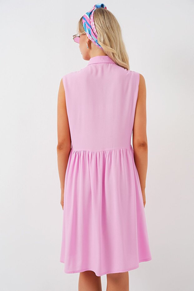Kadın Sıfır Kol Midi Elbise 2563 - Pembe - 6