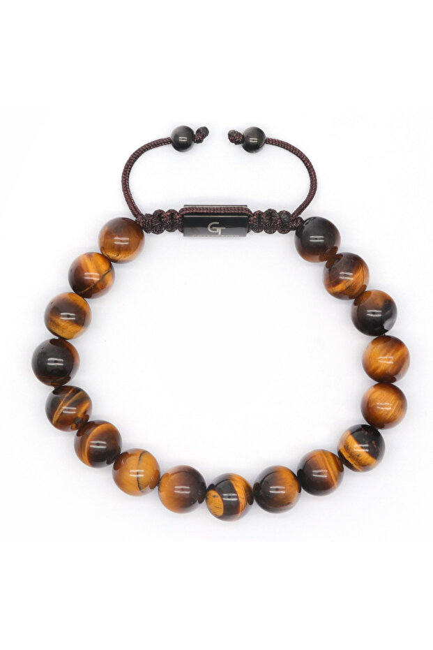 Pánský náramek GT Collection s jedním korálkem a energetickými kameny TIGER EYE, univerzální velikost a nastavitelná šňůrka - 6