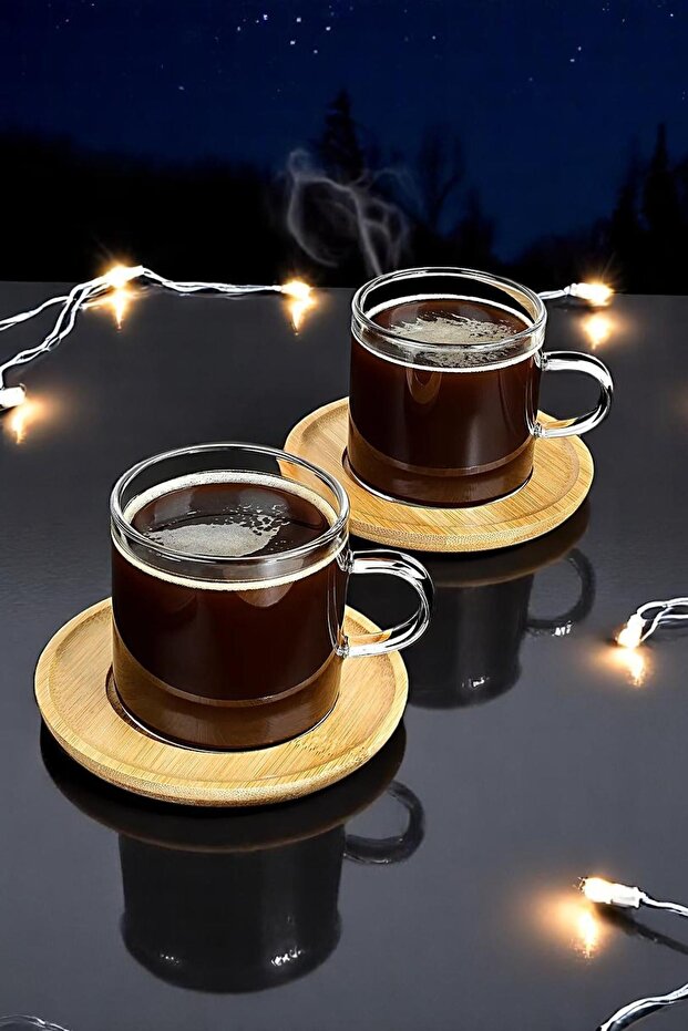 Espresso Cup Set of 6 Cups and Bamboo Coasters Set of 6