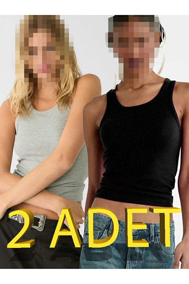 Kadın Atlet Fitilli Görünümlü Geniş Askılı Basic Atlet 2 li adet - 1