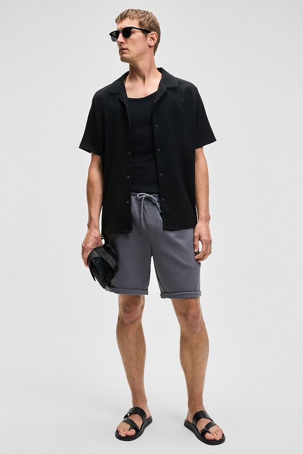 YOURI Erkek Beli Lastikli Arka Tek Cepli Relaxed Fit Gri Şort - 5