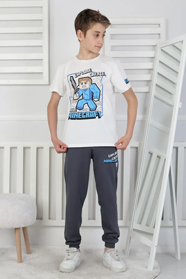 Explore Create Desenli Erkek Çocuk Süprem Kısa Kollu Pijama Takımı - 4