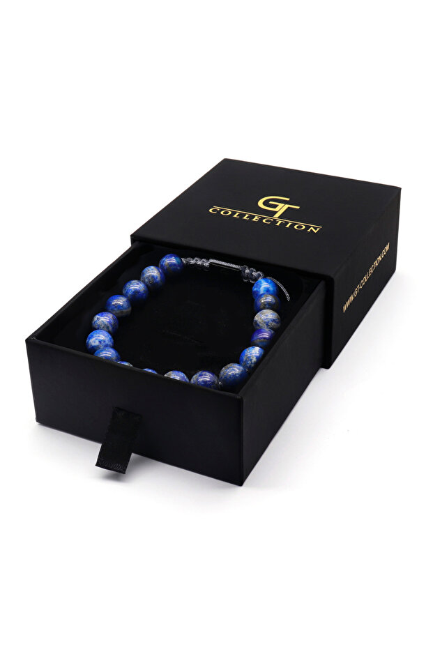 Pánský náramek GT Collection s jedním korálkem a energetickými kameny LAPIS LAZULI, univerzální velikost a nastavitelná šňůrka - 7