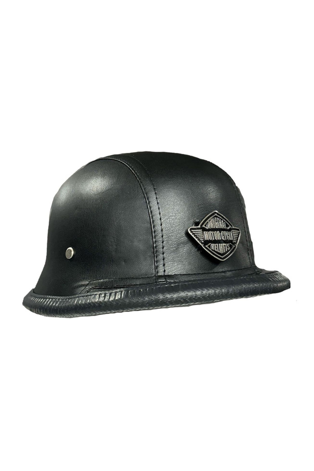 130 Deri Kaplı Miğfer Kask - Siyah - 2