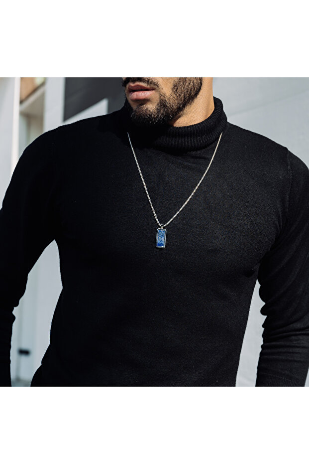 GT Collection, Pánský stříbrný náhrdelník s obdélníkovým přívěskem s energetickými kameny LAPIS LAZULI, univerzální velikost - 5