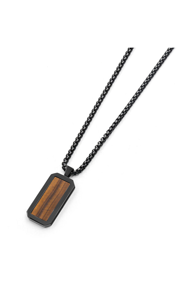 GT Collection, Pánský černý náhrdelník s obdélníkovým přívěskem s energetickými kameny TIGER EYE, univerzální velikost - 6