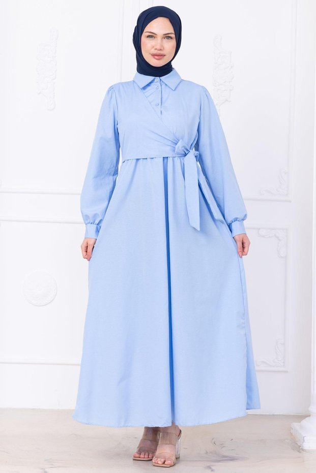 Side Tie Hijab Dress Baby Blue Hm2753