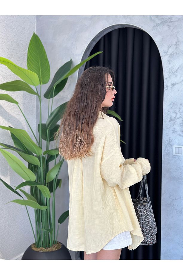 Müslin Kumaş Oversize Gömlek - 5