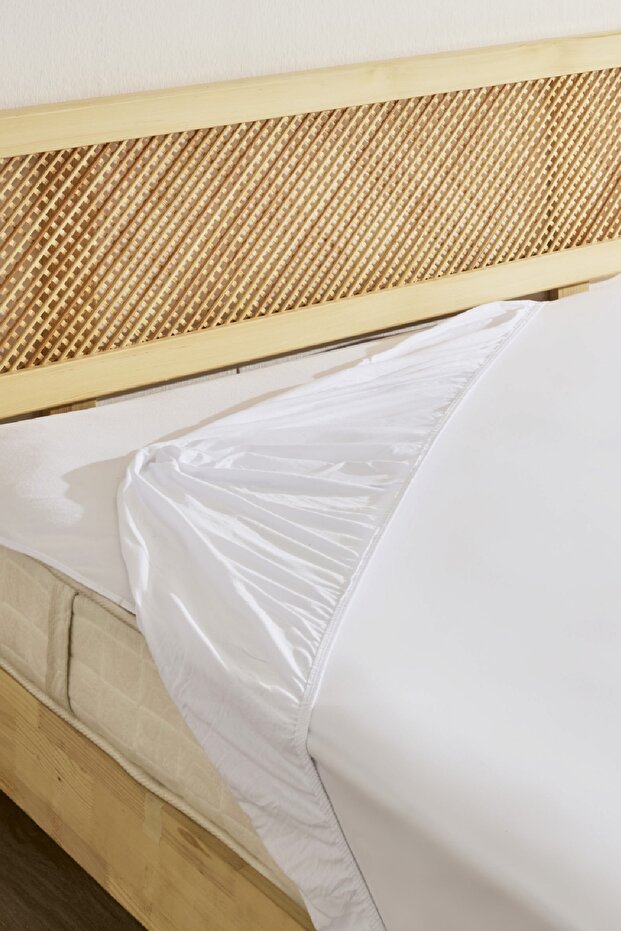 Fésült pamut dupla méretű, 100% pamut rugalmas lepedő, fehér - 1