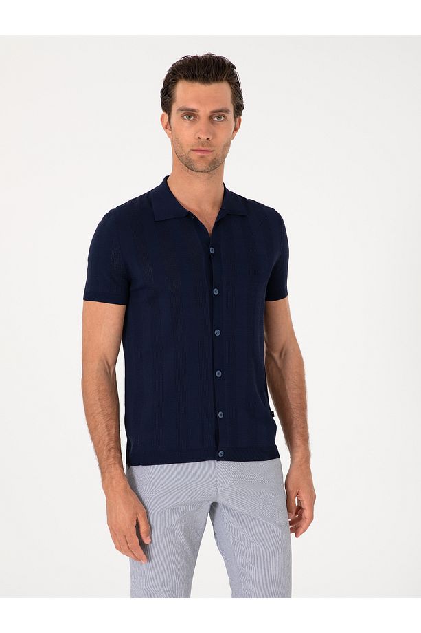 Lacivert Regular Fit Kısa Kollu Triko Hırka 50300812-VR033 - 1