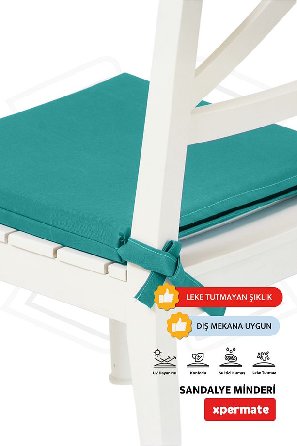 Fermuarlı 6'lı Sandalye Minderi Su Itici Kumaş 40x40 Cm Sünger Sandalye Minderi Bağcıklı Yeşil - 4