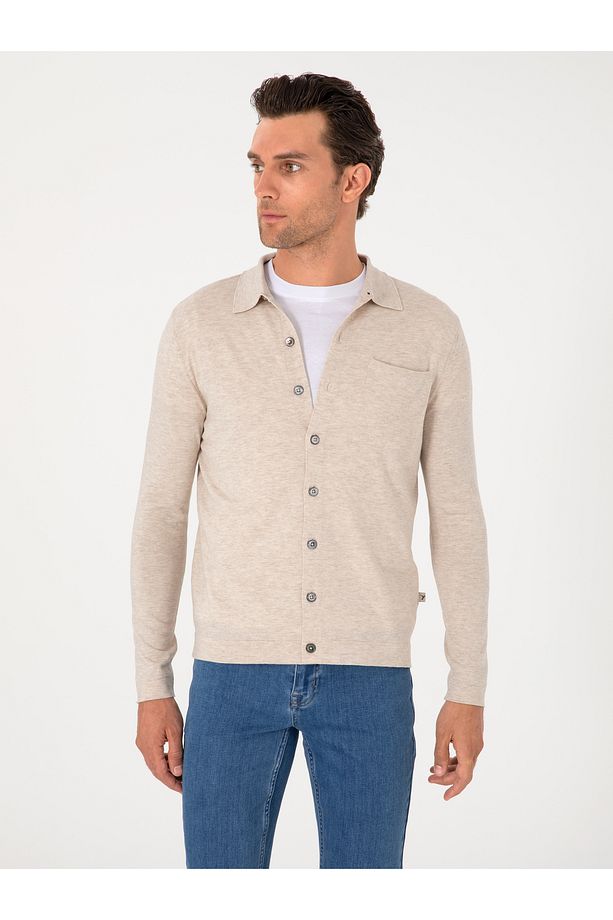 Bej Regular Fit Yün Karışımlı Triko Hırka 50299422-VR011 - 3