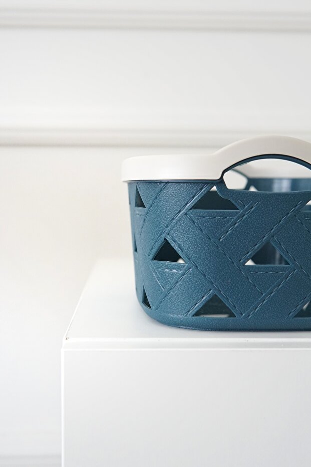 Leather Pattern Storage and Organization Basket Set (3-Pack), Blue - 4