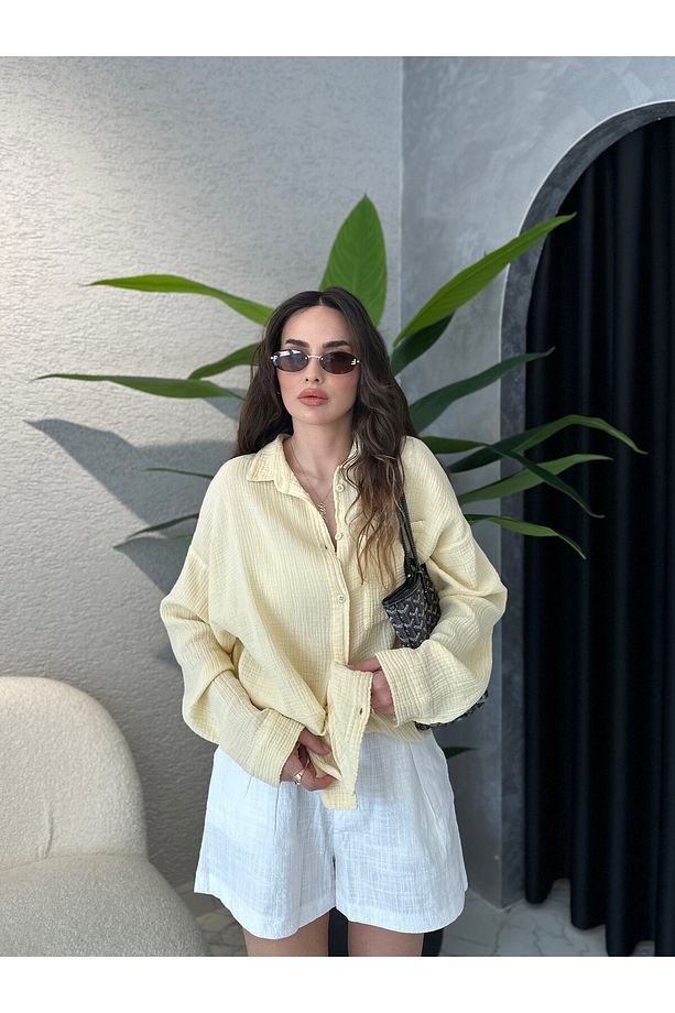 Müslin Kumaş Oversize Gömlek - 3