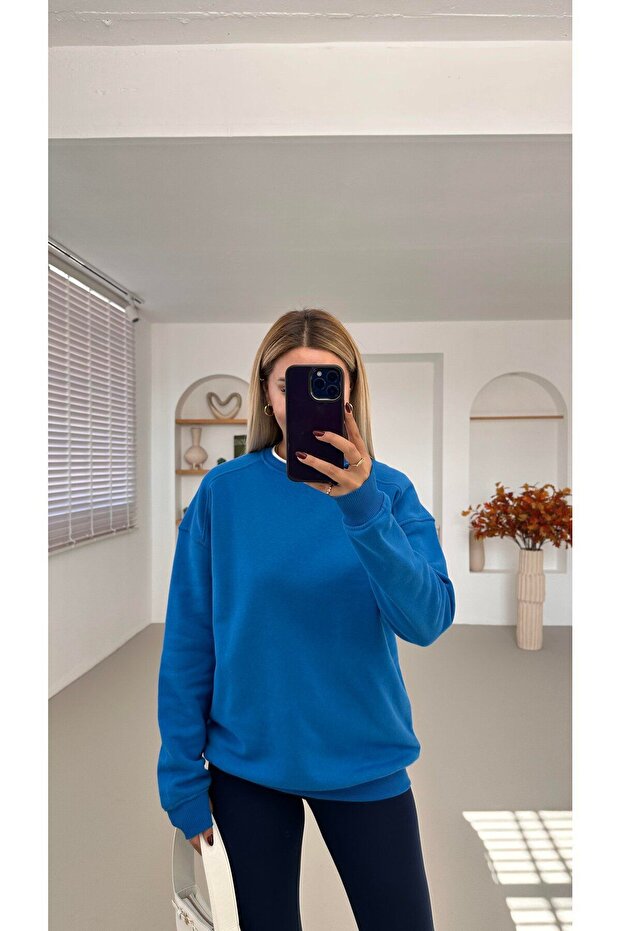 CHAMAKH Kadın Basic  3 İplik Sweatshirt - 1