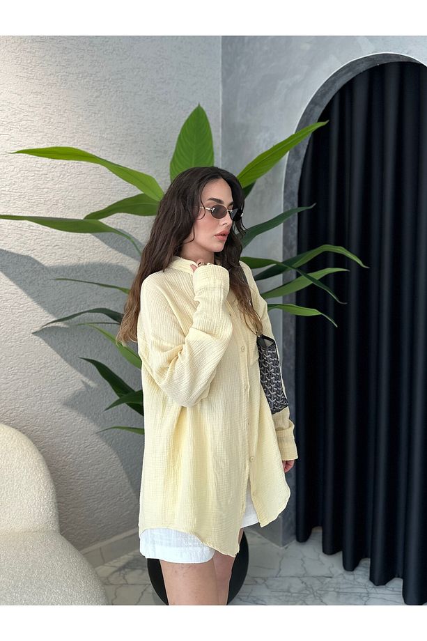 Müslin Kumaş Oversize Gömlek - 4