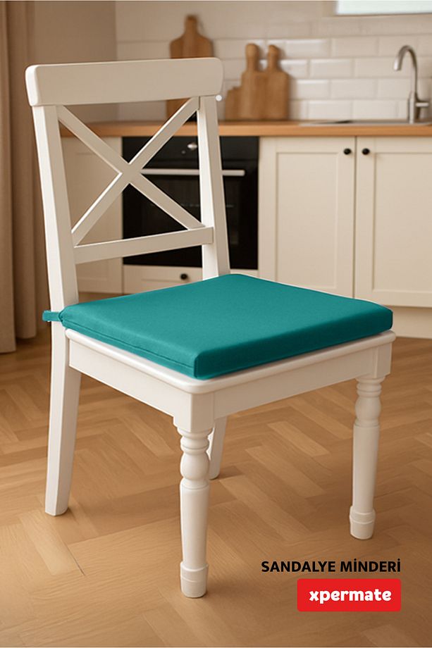Fermuarlı 4'lü Sandalye Minderi Su Itici Kumaş 40x40 Cm Sünger Sandalye Minderi Bağcıklı Yeşil - 6