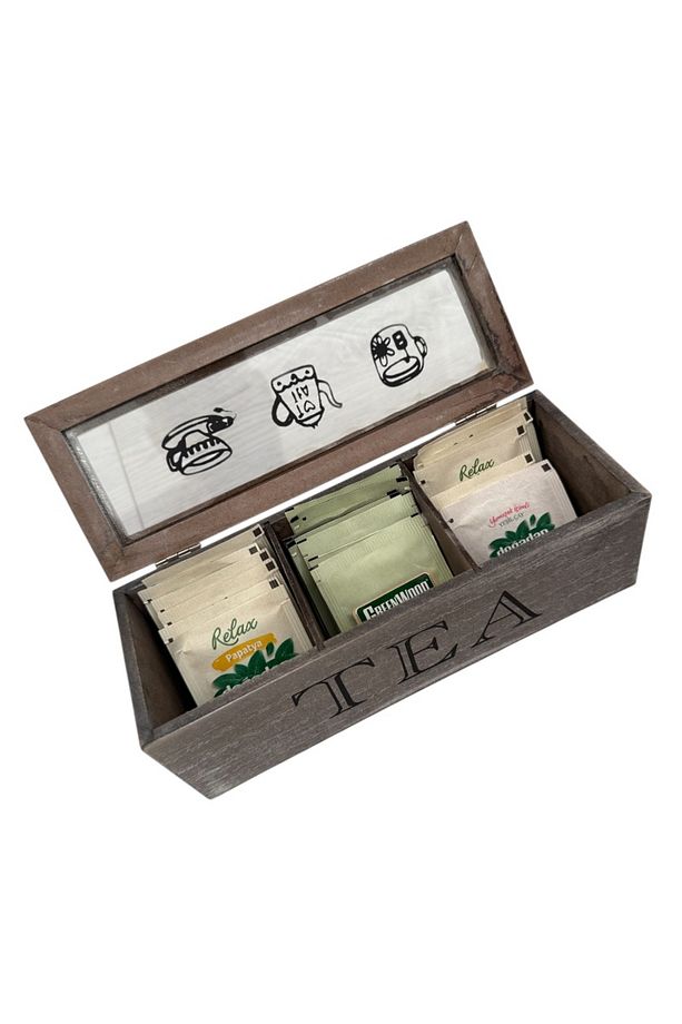 Bambu-Ahşap 3 Bölmeli Kapaklı Çay Kutusu - 4