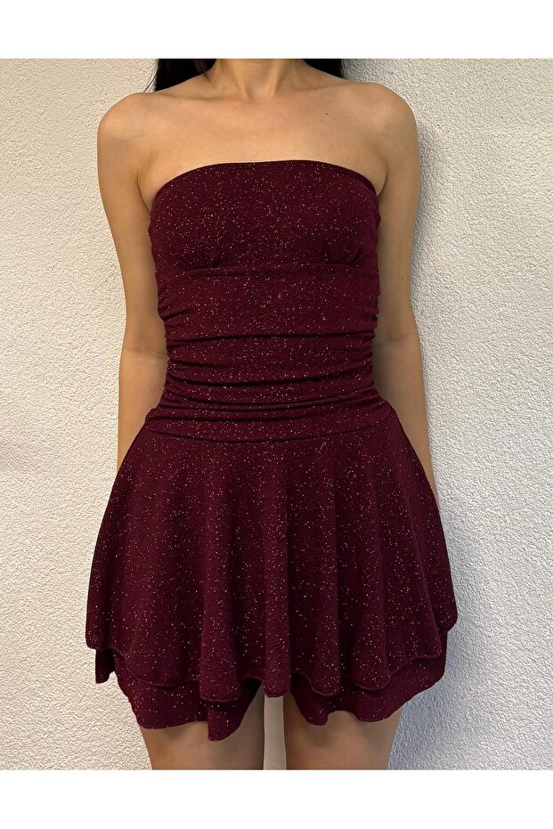 Straplez Simli Şortlu Elbise - 3