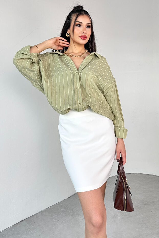 Etk-02337 White Side Zipper Lined Basic Mini Skirt - 1