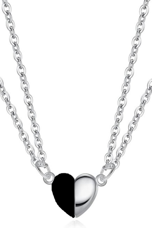 Magnet double heart male lover necklace black white bbk28