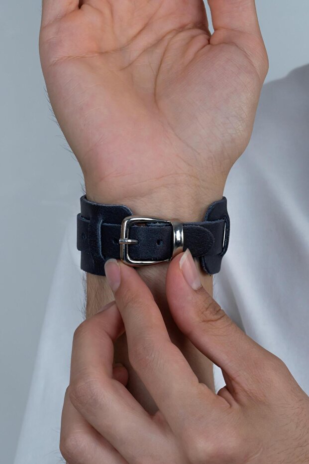Buckle Men's Leather Bracelet Wide Belt Model adb13
