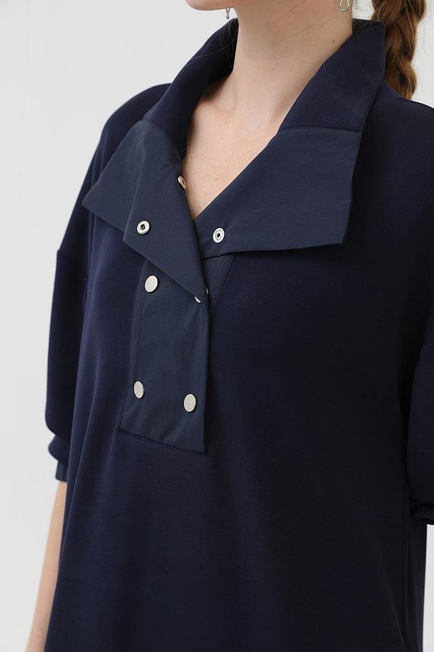 Kadın Çıtçıt Detaylı Elbise - 12593ELB - NAVY - 3