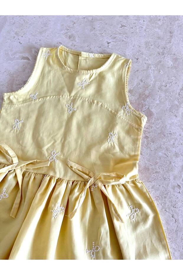 Female Child Bow Detail Woven Cotton Poplin Fabric Dress Holiday