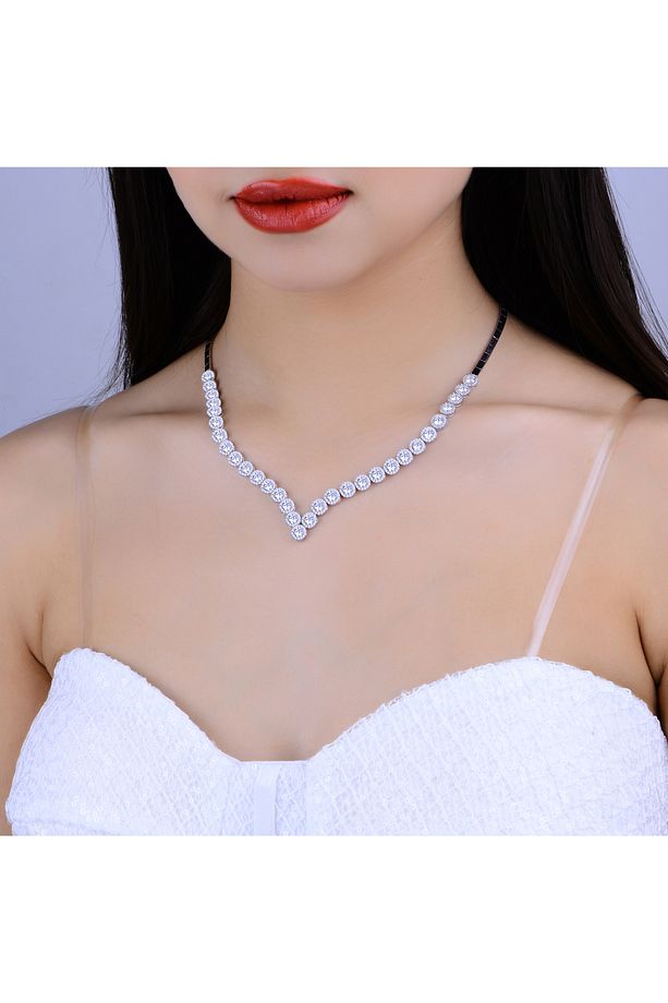 925 Ayar Gümüş 4 MM Taşlı Pırlanta Montür V Model Su Yolu Set - 3