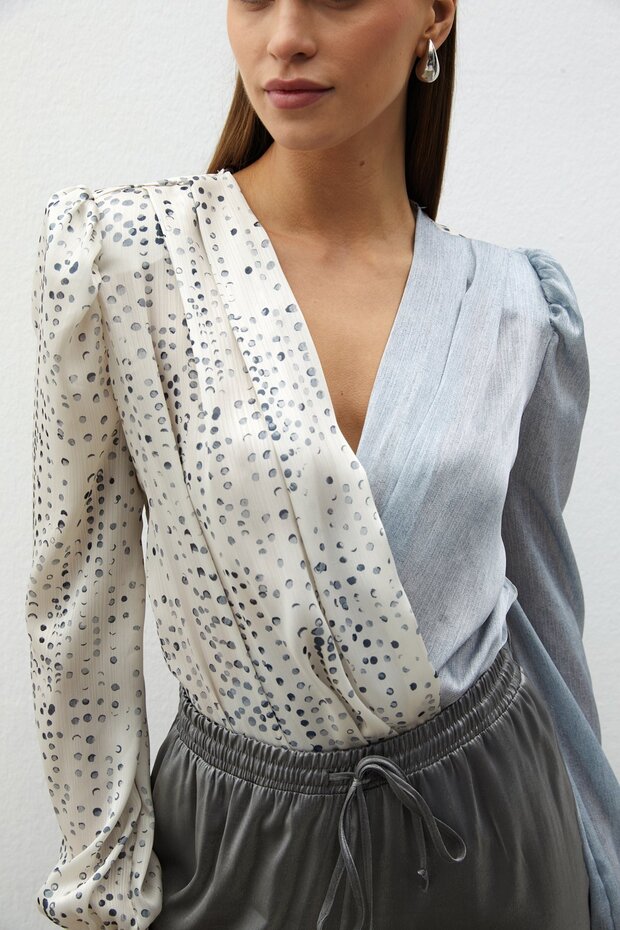 بلوزة مزدوجة الأزرار - رمادي - 6