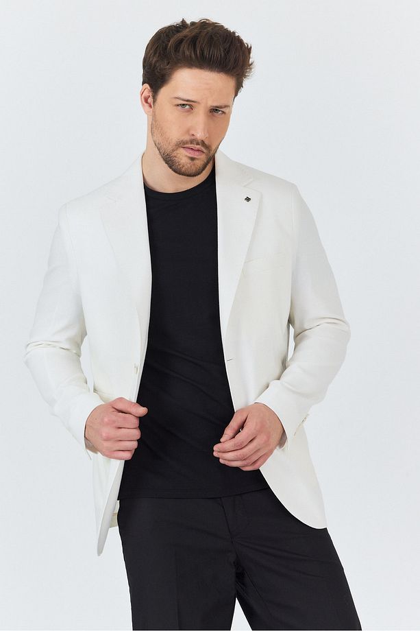 Zevos Erkek Ekru Keten Karışımlı Astarsız Spor Blazer Ceket - 6