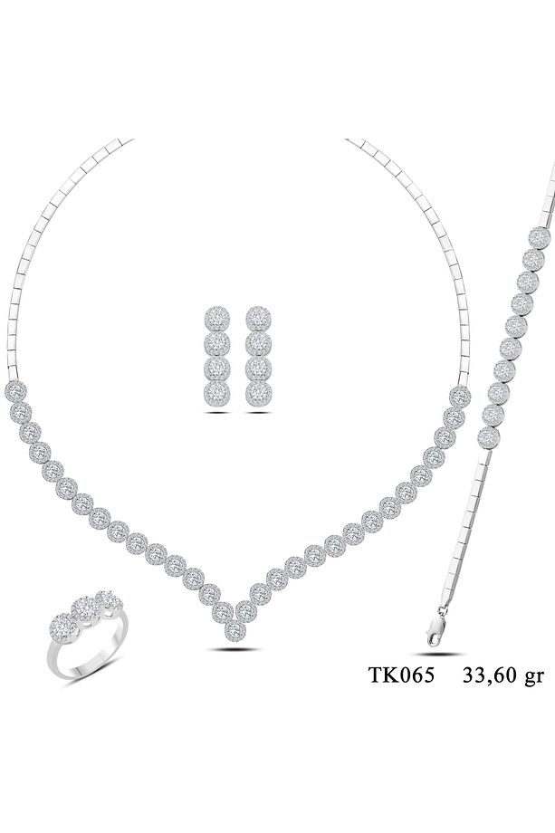 925 Ayar Gümüş 4 MM Taşlı Pırlanta Montür V Model Su Yolu Set - 7