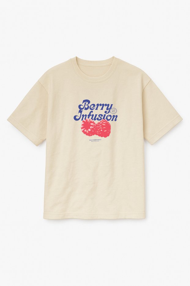 Beige Color Oversize Berry Infusion Raspberry Printed Unisex T-Shirt T-Shirt