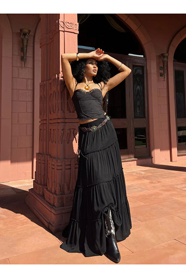 Basic Pileli Kadın Uzun Etek - 1