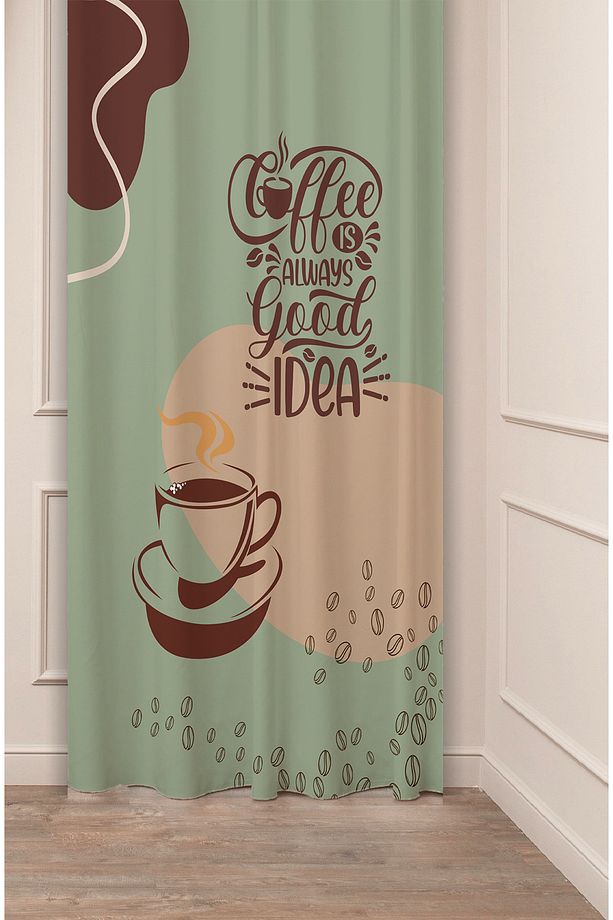 Coffee Kahve Bohem Özel Tasarım Dijital Baskılı (Tek Kanat) Modern Şık Mutfak Bej Krem Fon Perde - 1