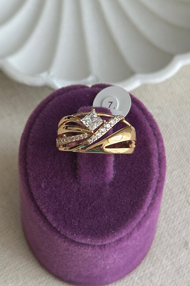 Xuping 18K Asimetrik Tek Taş Xuping Kadın Yüzük Kararmaz Xuping Yüzük - 3