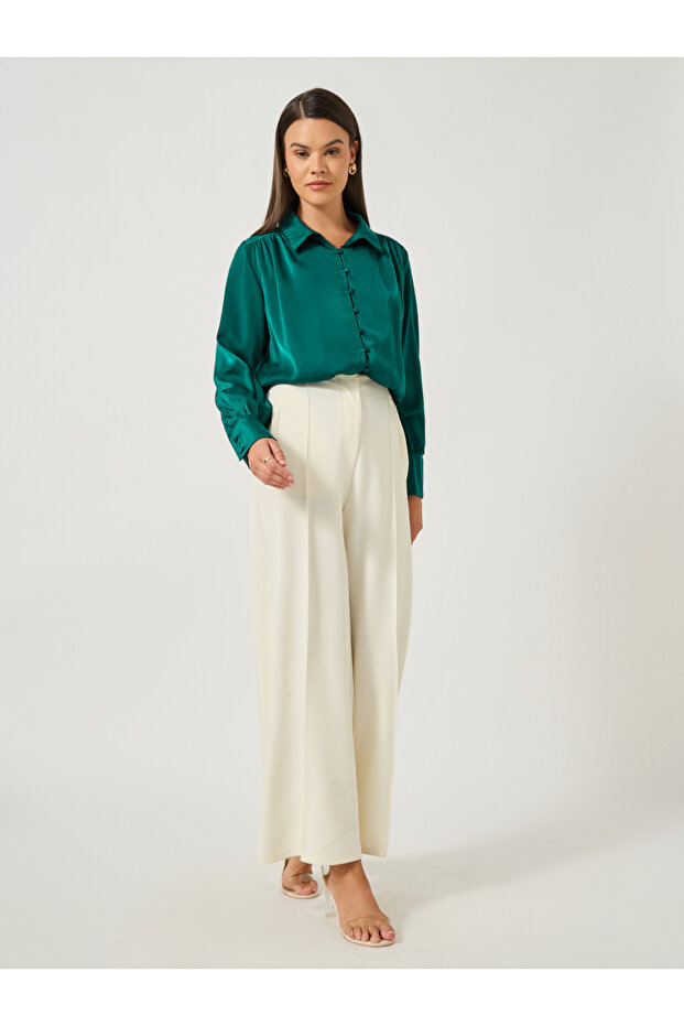 بلوزة بأكمام منفوخة وأزرار - 2