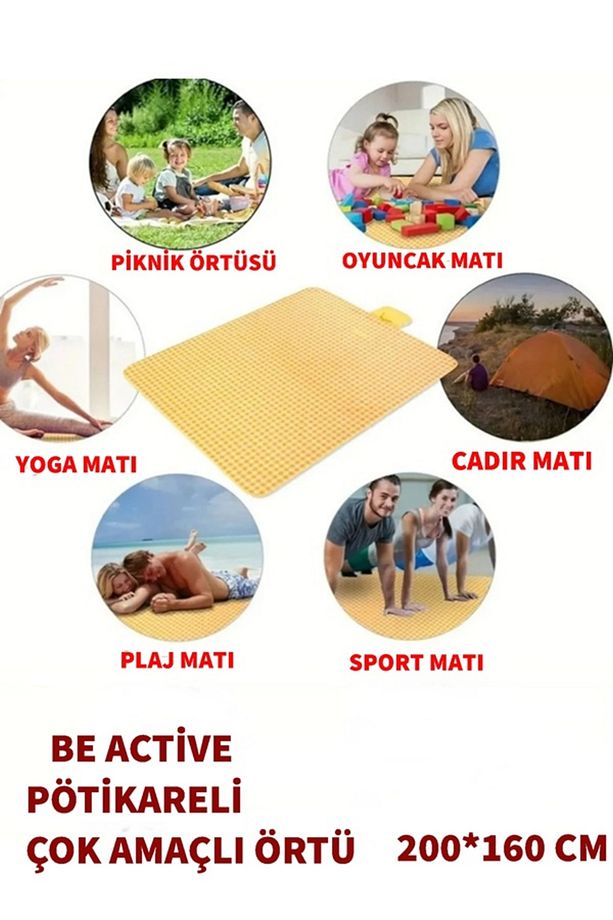 Be Active Kareli Masa Örtüsü, Sofra Bezi, Piknik Örtüsü Pamuk 160*160cm - 4