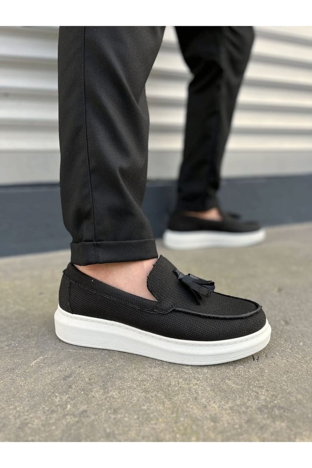 Jy154 Blaze Laceless Tasseled Linen Men's Casual Sports Classic Shoes Kbt - Black