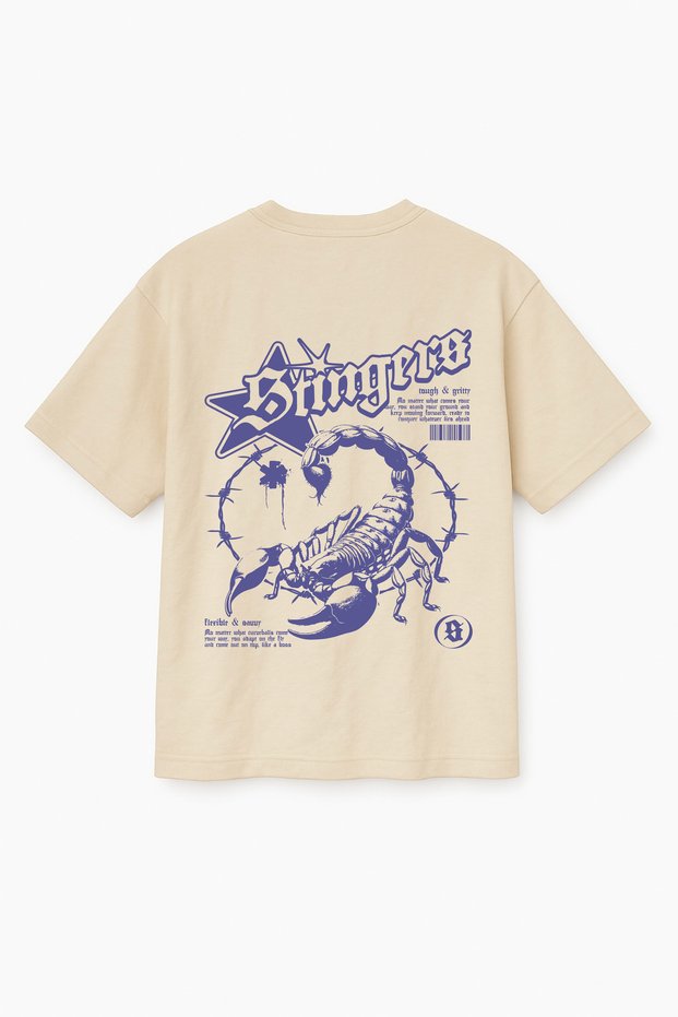 Beige Color Oversize Stingers Scorpion Printed Unisex T-Shirt T-Shirt